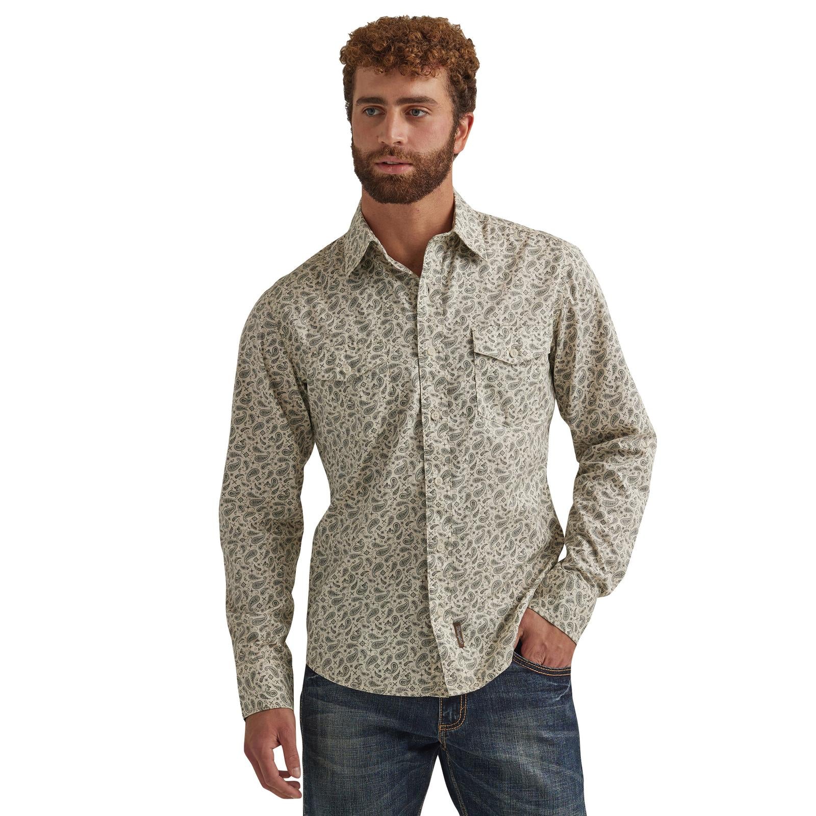 Wrangler Retro Men's Premium Paisley Print Long Sleeve Button-Down Wes Wrangler Retro Men's Premium Paisley Print Long Sleeve Button-Down Wes