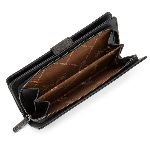 Wrangler Western Floral Tooled RFID Wallet - Black