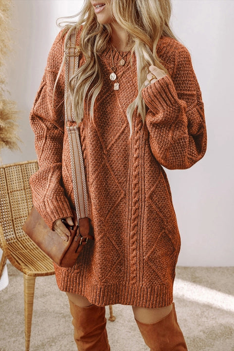 Cable Knit Sweater Dress, Intricate Cable Knit detailing for a cozy yet stylish look. Effortlessly chic drop shoulder Design adds a touch of casual Cable Knit Sweater Dress, Intricate Cable Knit detailing for a cozy yet stylish look. Effortlessly chic drop shoulder Design adds a touch of casual