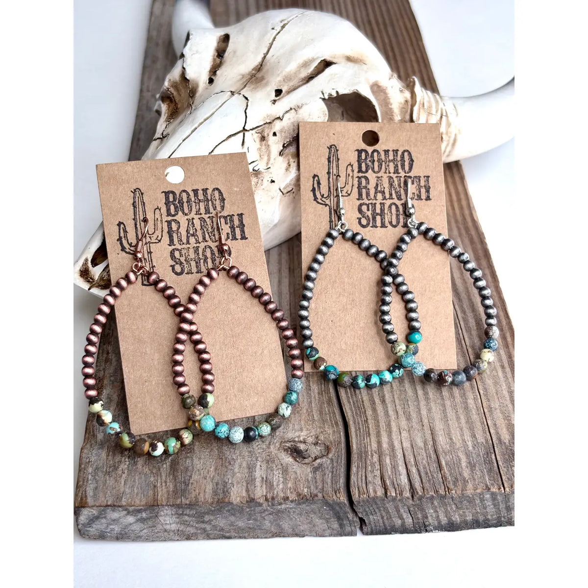 Western Navajo Style Pearl Teardrop Hoop Dangle Earrings Size: 3" Fishhook Back Navajo Style Pearl, Stone Bead