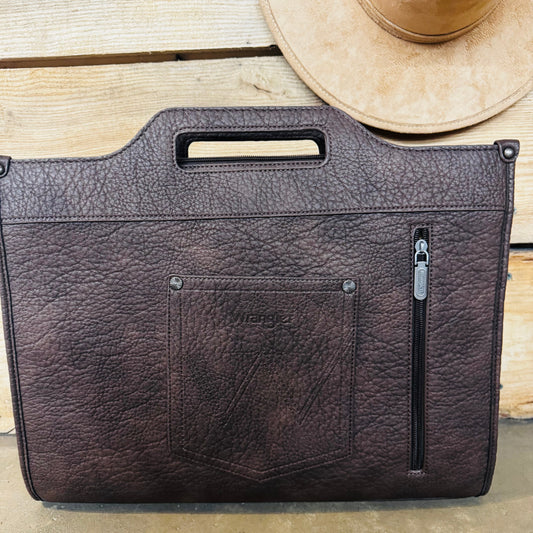 laptop tote carry all cowhide and tooled leather wrangler brand, western flare 