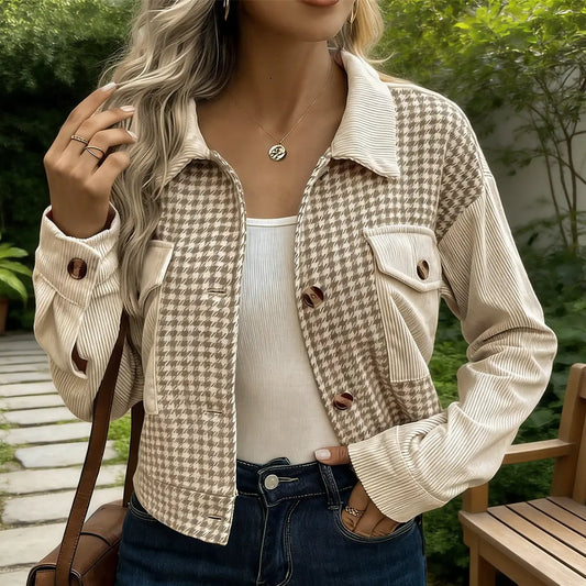 Retro turned-down collar corduroy jacquard blazer. Throwing Western Casual Vibes for Fall and Winter