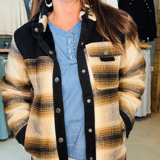 A Two Toned Plaid Jacket that is functional in so many ways. Yeah, you can wear this on the farm or ranch as a chore jacket. But, you could also wear this as your everyday cold weather leaving the house for whatever jacket as well. It has a plush lining on the inside that is so comfortable, the entire jacket is soft and moves with you. It DOES NOT give that restricted feeling.