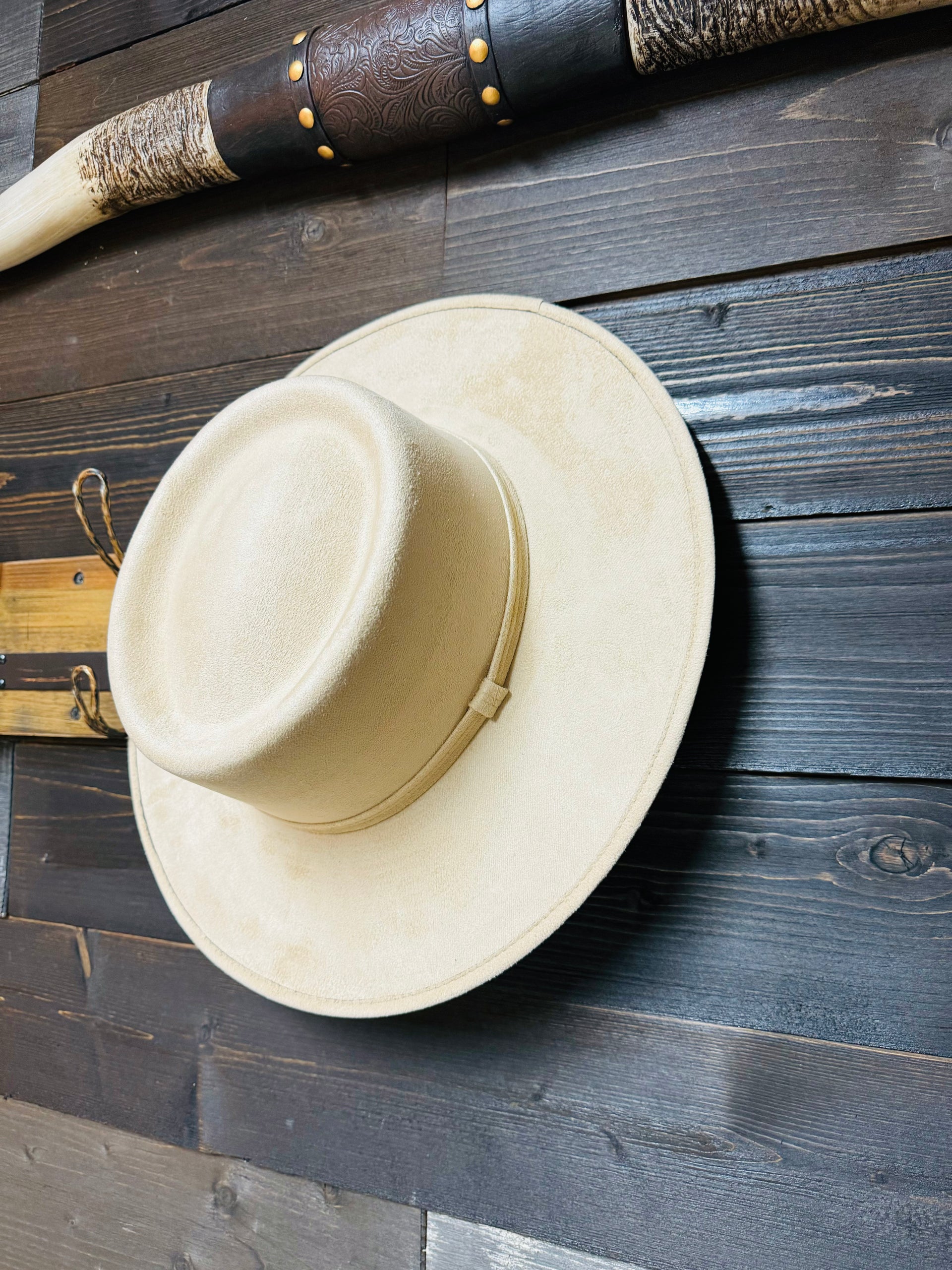 1915 – Plain Wide Brim Cowboy Hat Vegan Suede Look, Rancher Crown Western Vegan Suede Cowboy Hat Solid, Solid Cowboy Hat for Burning  main image 3
