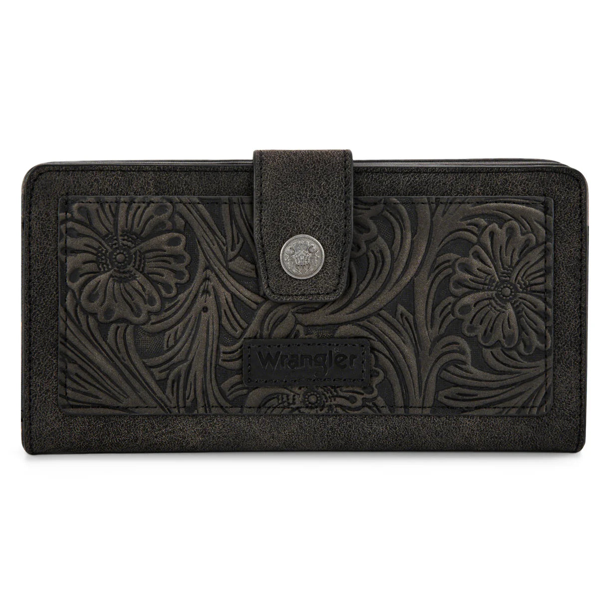 Wrangler Western Floral Tooled RFID Wallet - Black