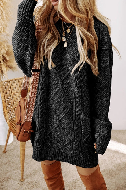 Cable Knit Sweater Dress, Intricate Cable Knit detailing for a cozy yet stylish look. Effortlessly chic drop shoulder Design adds a touch of casual Cable Knit Sweater Dress, Intricate Cable Knit detailing for a cozy yet stylish look. Effortlessly chic drop shoulder Design adds a touch of casual