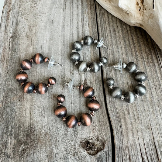 Product description Mini Navajo Pearl Hoops Earrings Navajo Style Pearl Hoop Earrings Choose your color 1” Lightweight
